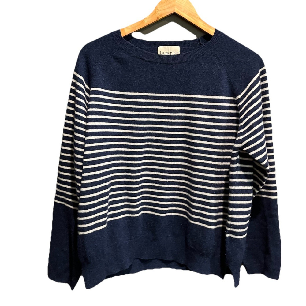 Jumper 1234 Blue White Striped Long Sleeve Women's 100% Cashmere Sweater‎ Size 2